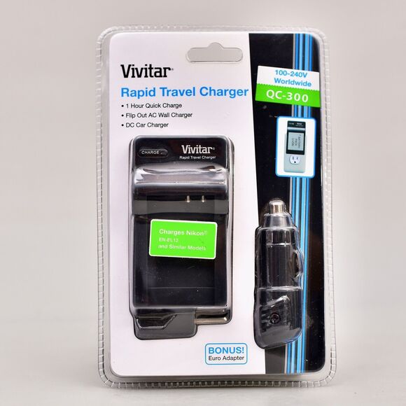 NIKON EN-EL12 RAPID CHARGER VIVITAR TRAVEL CHARGER EURO ADAPTER - Picture 1 of 2